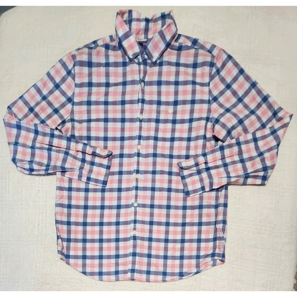 Vineyard Vines Slim Longshore Shirt Men's Medium Pink Blue Plaid Button Down‎